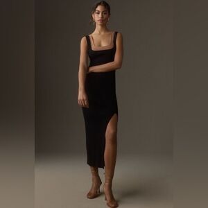 Anthropologie Small Black Knit Ribbed Sleeveless Side-Slit Sweater Midi Dress